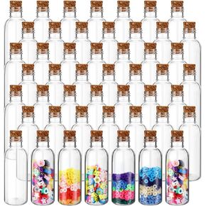 Yinkin 100 Pack Plastic Sand Art Bottles with Corks Stoppers 2oz Clear Potion Bottles Containers for Kids Arts and Crafts Mini Jars Vial for DIY Wedding Party Favors Wish Message Bottle