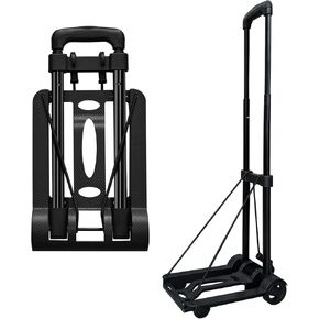 Folding Hand Truck Lightweight Portable Cart,VDHU 2 Wheels Fold Up Hand Cart with Elastic Ropes,Compact Utility Cart with 40kg/90lbs Heavy Duty 2 Wheels for Moving Travel Shopping Office Luggage Use