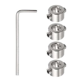 4pcs 7mm Drill Stop Collar Set Depth Stop, Adjustable Stainless Steel Drilling Limit Ring, Anodizing Surface Dowel Shaft Chuck Positioner with Hex Wrench, Silver