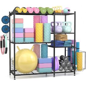 Dumbbell Rack, Adjustable Large Size for Dumbbells, Home Gym Storage for Kettlebell, Yoga Mat Balls, Workout Storage withHooks, Lacquered Iron in Kuwait