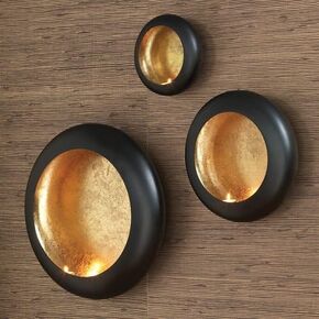 Global Views Harvest Moon Wall T-Lite Holder, Black/Gold