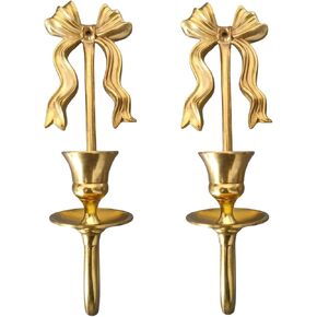Brass Wall Candle Sconces Wall Decor Set of 2,Antique Gold Bowtie Candle Stick Holders,Wall Mounted Wall Decoration,for Living Room,Dining Room, Bedroom（No Candle (Gold 1)