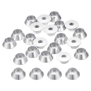 uxcell M4 Cone Cup Countersunk Washers, 30 Pcs Anodized Aluminum Gaskets Cup Head Washer Gasket, Cup Screw Counterbore Gasket for Mechanical Accessories Parts, Silver