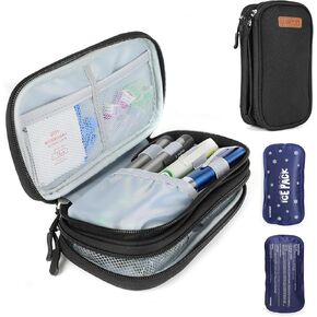 Insulin Cooler Travel Case, Double Layer Travel Medicine Kit Diabetes Travel Case, Portable Travel Medicine Organizer with 2Pack 150g Ice Pack TSA Approved for Insulin Pens Diabetic Supplies(Black)