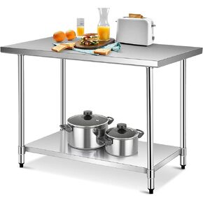 WATERJOY 48" x 30" Stainless Steel Table with Adjustable Shelf for Prep & Workstations Commercial Heavy Duty worktables