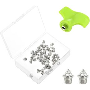 PATIKIL 3/16 Inch Steel Track Spikes, 50 Pack Sports Shoes Spikes Replacement Accessories with Spike Wrench for Long Jumping Running, Silver Tone