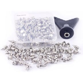 110pcs 1/4 Inch Track Spikes, Steel Replacement Spikes for Track Shoes, Pyramid Spikes with Spike Wrench for Sprint Sports, Running and Cross Country (Silver)