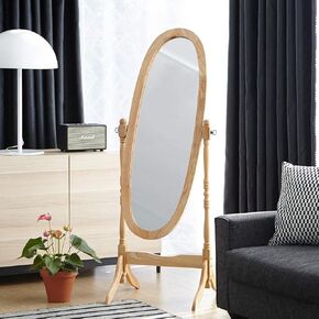 Livinia Ashely Wooden Antique Floor Free Standing Mirror/Traditional Style 60" Oval Clear Dressing Cheval Mirror Bedroom Interior (Black)