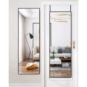 48"x 14" Door Mirror, Full Length Mirror Wall Mounted, Over The Door Mirror, Full Body Mirror, Hanging Mirror Rectangle - Black