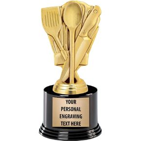 جوائز الطبخ من Crown Awards مع نقش مخصص، جائزة مسابقة الطبخ على شكل قبعة ذهبية مخصصة مقاس 7.25 بوصة على قاعدة مستديرة فاخرة