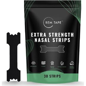 REM Tape™ Extra Strength Nasal Strips (30 Pack). Congestion and Snoring Relief. Dual Spring Flex Technology. Soft Medical Grade Fabric. Skin Friendly Hypoallergenic Adhesive. One Month Supply!, Black