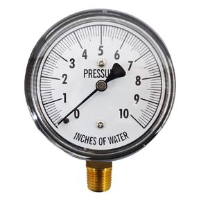KC25-10" H20 Low Pressure Gauge, 0-10" WC, 0-10 IWC, Dry, 2-1-2% Accuracy, Bottom Mount, Chrome Plated, Chrome Plated Steel