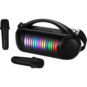 Karaoke Machine Portable Bluetooth Speaker with 2 Wireless Microphones Rechargeable Karaoke Machine for Kid and Adult Party PA Speaker Multiple LED light Mode Support TWS/Radio/AUX/REC