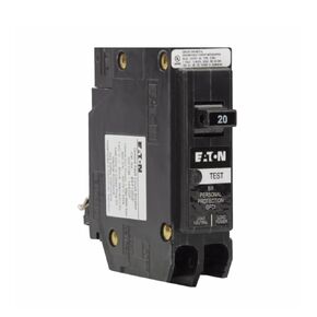 Eaton BRP120GF Breaker, 20A, 1P, 120V, 10 kAIC, Type BR Ground Fault