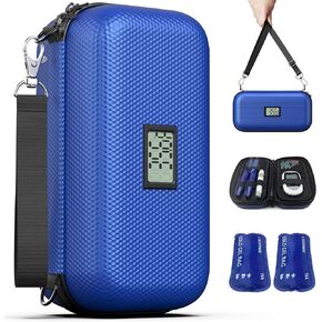 2024 Upgrade Insulin Cooler Travel Case TSA Approved, Temperature Display Refrigerated Diabetic Medication for Travel with Waste Bags, Two Straps and Two Reusable Ice Packs, Insulin Pen Cooler Blue