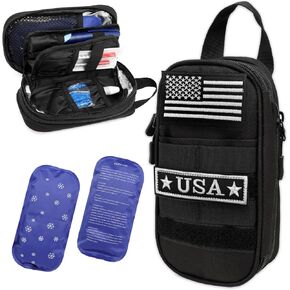 Tactical Insulin Cooler Travel Case - Expandable Insulated Diabetic Bag with 2 x 180g Ice Packs, Medication Cooler Bag for Insulin Pens and Blood Glucose Monitor Supplies (Black)
