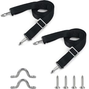 2PCS Bimini Top Straps with Heavy Duty Stainless Steel Double Snap Hook,Bimini Straps for Boats Adjustable 33.5"- 60",Marine Awning Webbing Straps,Boat Canopy Nylon Straps (Include Pad Eye and Screws)
