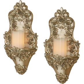 Touch of Class Victoria Rose Wall Candle Sconce Pair | Traditional Set of Two | Victorian Style Sconces for Bedroom, Bathroom, Kitchen Hallway, Movie Set | Elegant Candlholder