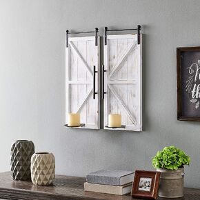 FirsTime & Co.® Eastman Farmhouse Barn Door Wall Sconce 2-Piece Set, American Crafted, Aged White, 10 x 6.75 x 24 ,