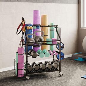 Dumbbells Rack,Weight Rack for Home Gym, Weight Stand,Home Gym Storage Rack for Yoga Mat, Foam Roller,Yoga Strap,Resistance Bands,Weight Organizer for Home Gym,Workout Storage with Wheels