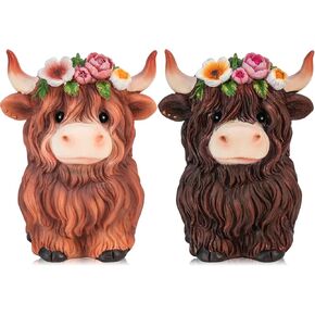 Spring Highland Cow Decor Brown Highland Cow Gnomes Resin Figurine Decor Calf Gnome Herd Decor Farmhouse Tiered Tray Decor Summer Garden Decor