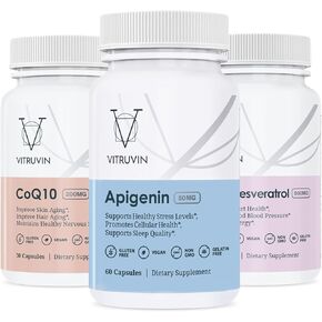 فيتروفين سبورت ريكوفري (Apigenin 2 x 50mg، COQ10 200mg، Resveratrol 500mg) نباتي، غير معدّل وراثيًا، خالي من الغلوتين، خالي من الجيلاتين.