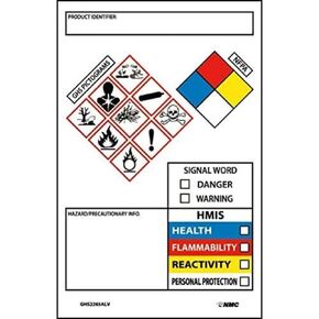 NMC Roll of 250 4" x 3" GHS Secondary Container Labels, Pressure Sensitive Stickers, GHS2264ALV
