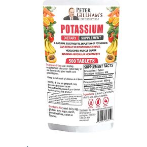 Peter Gillham’s Life Essentials Potassium Gluconate tablets 595mg, 500 Tablets, Support Electrolyte Balance, Made in USA (Package May Vary)