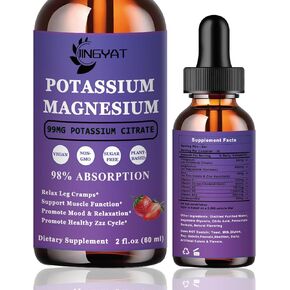 Potassium Magnesium Supplement Liquid Drops - Non-GMO & Gluten Free - High Absorption Magnesium Complex Potassium Citrate 99mg, Zinc, Vitamins C, D3, Complex B for Bone, Heart, Muscle & Nerve