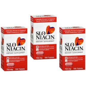 SLO-NIACIN Dietary Supplement Once Daily with 750 mg Niacin Vitamin B from Nicotinic Acid for High Absorption 100 Tablets per Bottle 3 pack