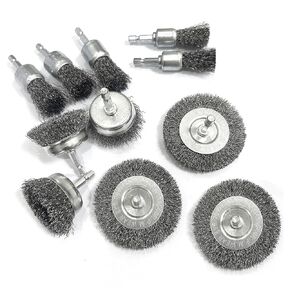 11 Pcs Wire Wheel Brush Set for Drill, 1/4" Hex Shank, 0.01" Coarse Carbon Steel Metal Wire Brush Drill Attachments Drill Bit Rust Removal