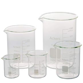 Ackers Boro3.3，Griffin Low Form Scientific Glass Beaker Set-50ml,100ml,250ml,500ml,1000 mL (Pack of 5)