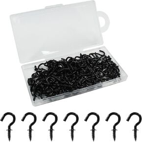 Biaungdo 120 Pcs 1/2" Ceiling Cups Hooks Screw Hooks Screw-in Ceiling Cup Hooks Metal Self-Tapping Screws Hooks for Hanging, Black