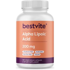 BESTVITE Alpha Lipoic Acid 200mg (per Capsule) (240 Vegetarian Capsules) - No Stearates - Vegan - Gluten Free - Non GMO