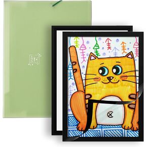 Rolibatol 8.5x11 Kids Art Frame Self-Adhesive Kids Artwork Frames Changeable Display Front Opening Kid Art Picture Frame With File Organizer- 5 Packs Black & 1 Green
