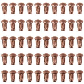 FEIYING Round Head Rivet 50Pcs 1/8" x 1/4" Durable Self Plugging Portable,Solid Rivets Knurled Shanks,Copper Round Head Solid Rivets Knurled
