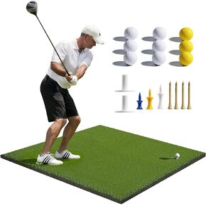 Golf Hitting Mat, Golf Mats Practice 5x4ft Foldable Golf Hitting Mat for Indoor/Outdoor Golf Training/Detection Batting, with 9 Golf Balls, 7 Golf Tees for Golf Lovers/Beginner
