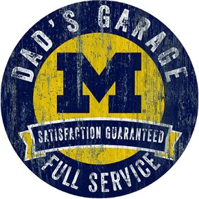 Fan Creations Michigan Wolverines 12" Round Dad's Garage Wood Sign