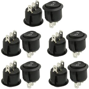 URBEST® Rocker Switch 10Pcs ON/OFF/ON SPDT Snap in Round Button 6A/250V 10A/125V AC for Auto Car Boat