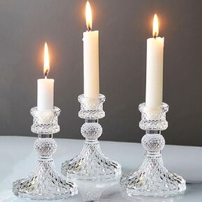 Crystal Glass Candlestick Holder Taper and Pillar Candle Holder Desktop Decoration for Wedding Dinning Party-3 pcs