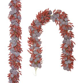 JUSTOYOU 2 Pack Fake Eucalyptus Greenery Garland Plants, 6.5 Feet Artificial Eucalyptus Leaves Vines for Wedding Table Backdrop Arch Wall Decor Runner Doorways Decoration Indoor Outdoor (2 Pack)