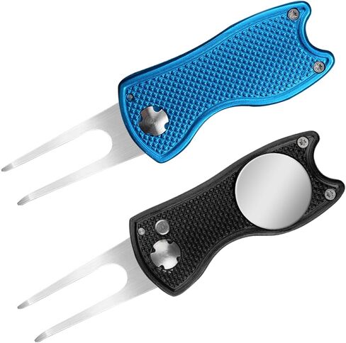 2 حزمة معدنية قابلة للطي أداة جولف ديفت مع المغناطيسي محاذاة الكرة ماركر المنبثقة زر المحمولة أداة إصلاح الغولف in Kuwait