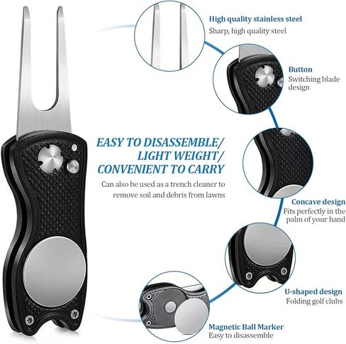 2 حزمة معدنية قابلة للطي أداة جولف ديفت مع المغناطيسي محاذاة الكرة ماركر المنبثقة زر المحمولة أداة إصلاح الغولف in Kuwait