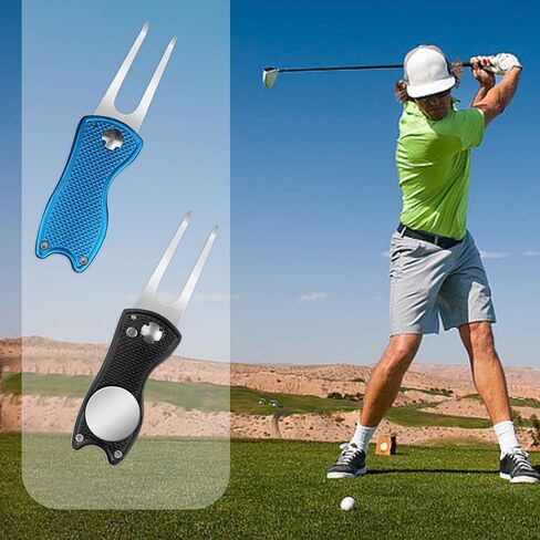 2 حزمة معدنية قابلة للطي أداة جولف ديفت مع المغناطيسي محاذاة الكرة ماركر المنبثقة زر المحمولة أداة إصلاح الغولف in Kuwait