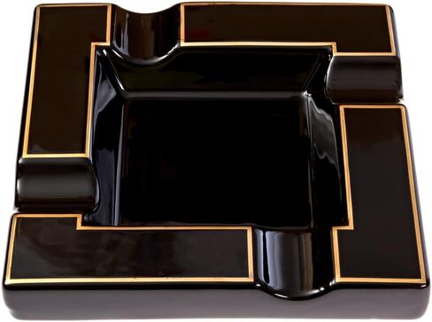 Cigar Ashtrays - Black Onyx Ceramic Ash Tray with Multiple Large Rests for Cigar or Cigarette - Functional Decor for Indoor & Outdoor Use - Luxury Cigar Ashtray Accessory for Men and Women Enthusiasts in Kuwait
