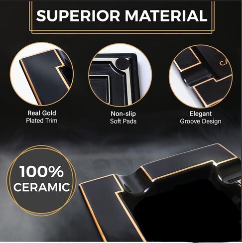 Cigar Ashtrays - Black Onyx Ceramic Ash Tray with Multiple Large Rests for Cigar or Cigarette - Functional Decor for Indoor & Outdoor Use - Luxury Cigar Ashtray Accessory for Men and Women Enthusiasts in Kuwait