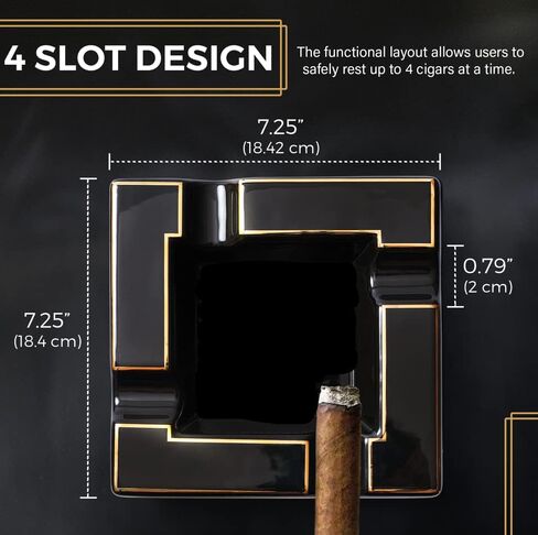 Cigar Ashtrays - Black Onyx Ceramic Ash Tray with Multiple Large Rests for Cigar or Cigarette - Functional Decor for Indoor & Outdoor Use - Luxury Cigar Ashtray Accessory for Men and Women Enthusiasts in Kuwait