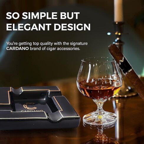 Cigar Ashtrays - Black Onyx Ceramic Ash Tray with Multiple Large Rests for Cigar or Cigarette - Functional Decor for Indoor & Outdoor Use - Luxury Cigar Ashtray Accessory for Men and Women Enthusiasts in Kuwait