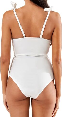 Womens One Piece Swimsuit Slimming Tummy Control Bathing Suit Retro Square Neck Swim Suit Tie Shoulder Swimwear in Saudi Arabia