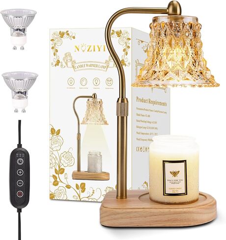 Candle Warmer Lamp with Timer, Candle Warmer Light with 2 Bulbs, 2/4/8H Timer Adjustable Height Candle Warming Lamp, Dimmable Candle Melting Lamp for All Scented Jar Candle Sizes, Amber (Amber) in Saudi Arabia